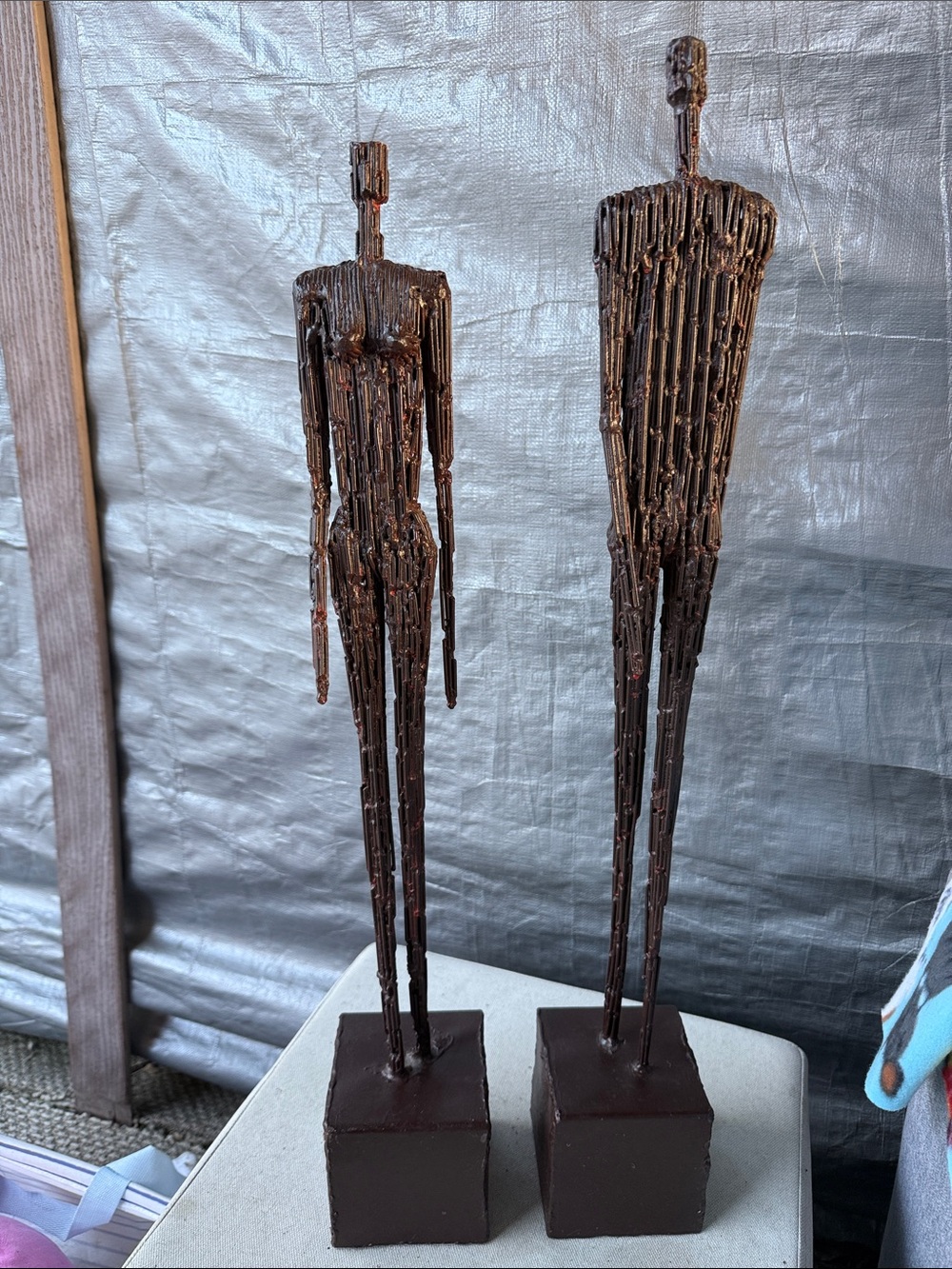 Handcrafted Brown Tall Abstract Human Sculptures - Set of 2